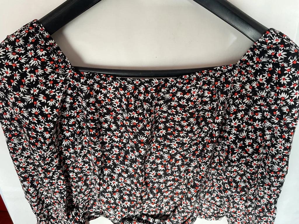 🔥-20%🔥 Top Cropped Cache-Cœur Bershka Floral Preto T.M – photo 9